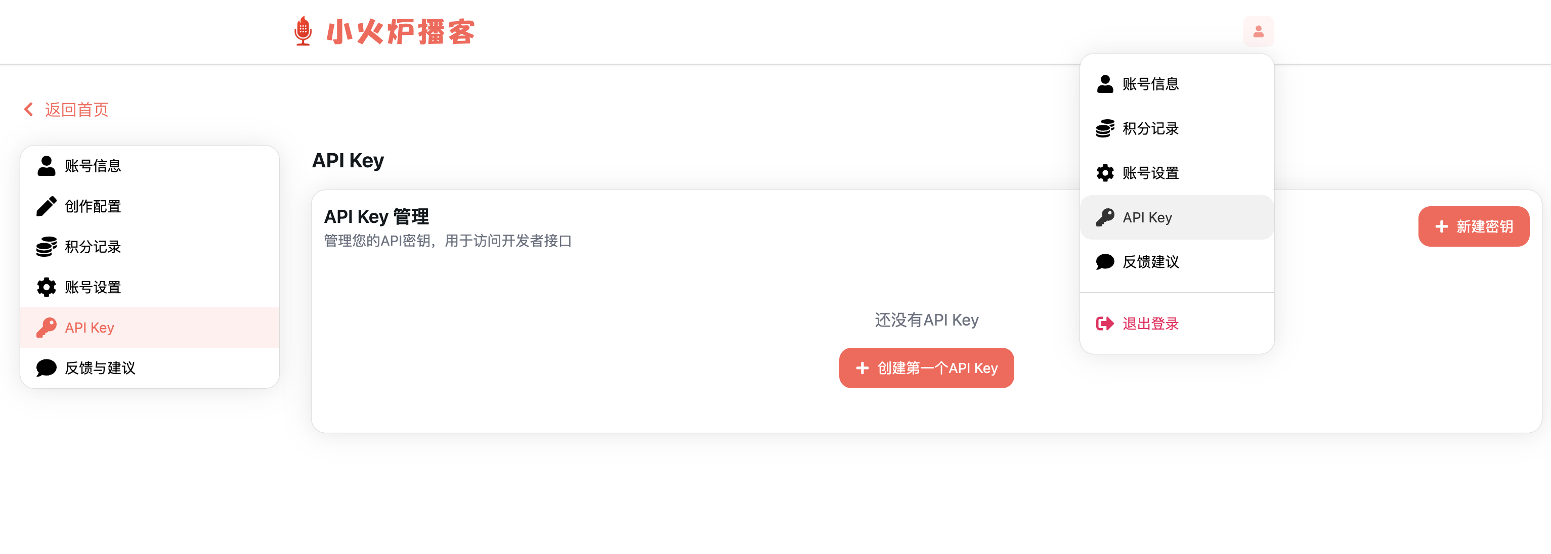 进入 API Key 页面